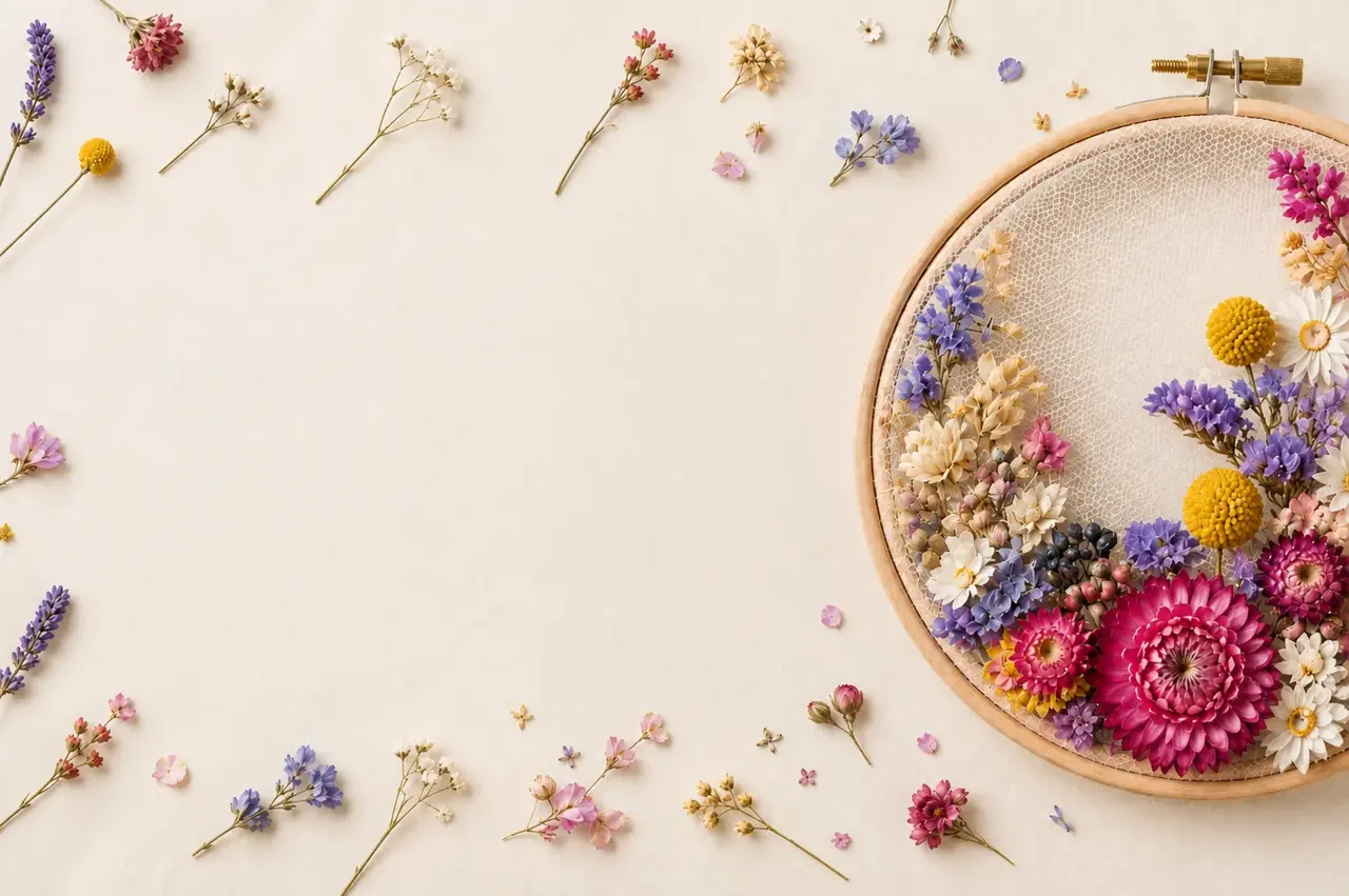 Pressed flowers hoop art