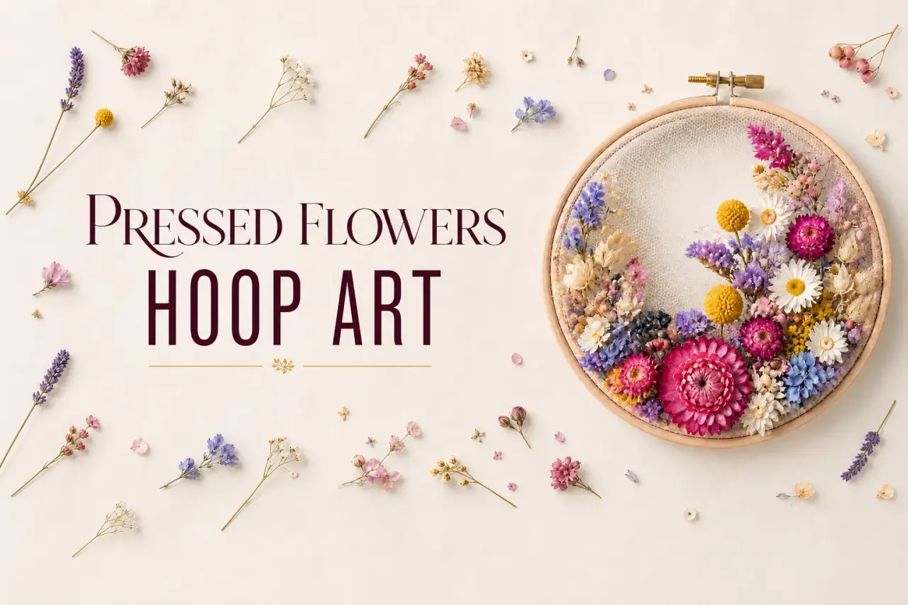 Pressed flowers hoop art